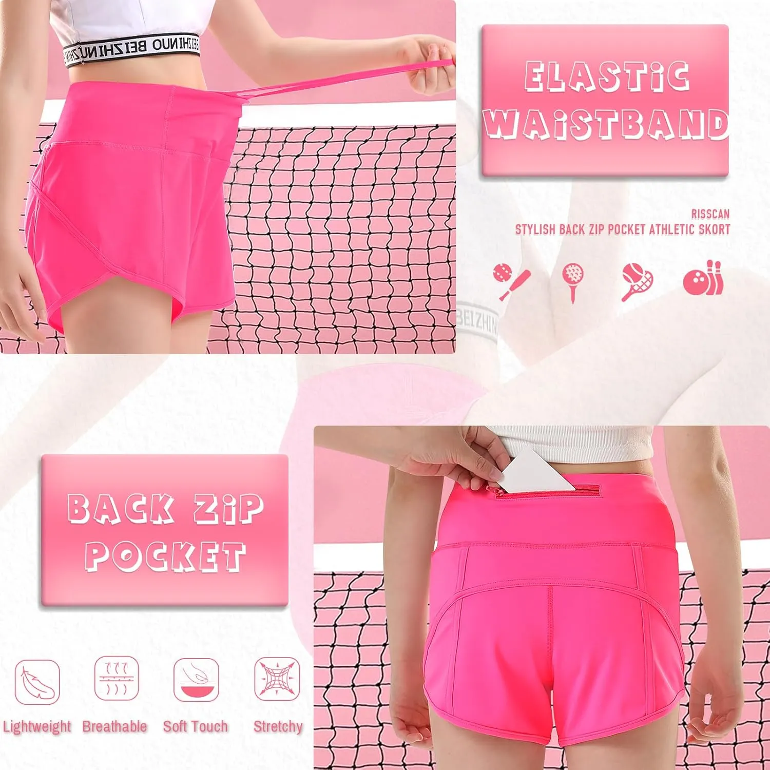 RISSCAN Girls Athletic Running Shorts Teen Girls with Back Zip Pocket Workout Quick Dry Lightweight Active Short for Kids
