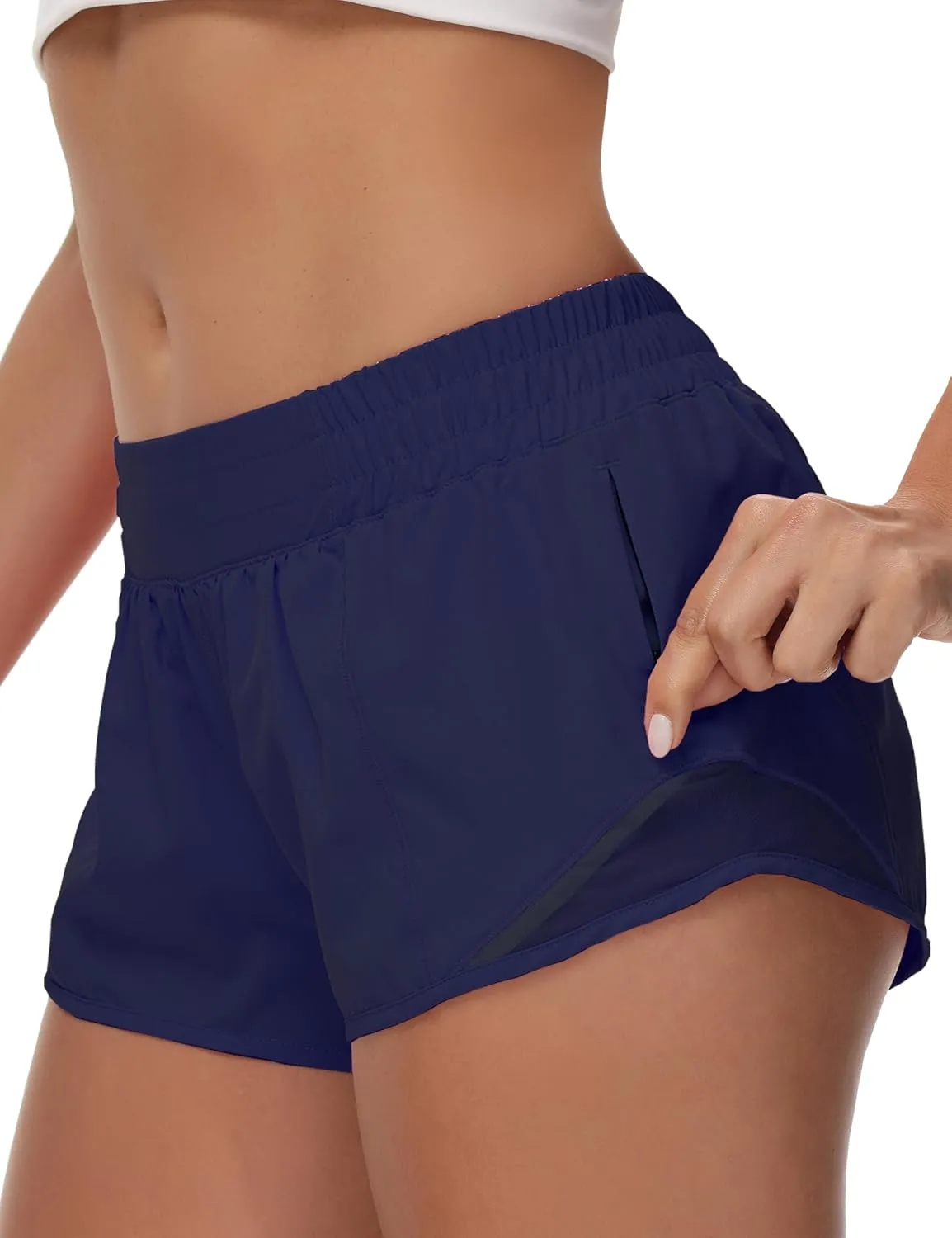 Running Shorts for Women Athletic Shorts Quick-Dry Gym with Zipper Pockets Workout Sports Shorts