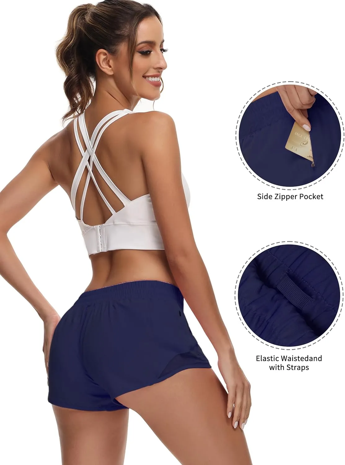 Running Shorts for Women Athletic Shorts Quick-Dry Gym with Zipper Pockets Workout Sports Shorts