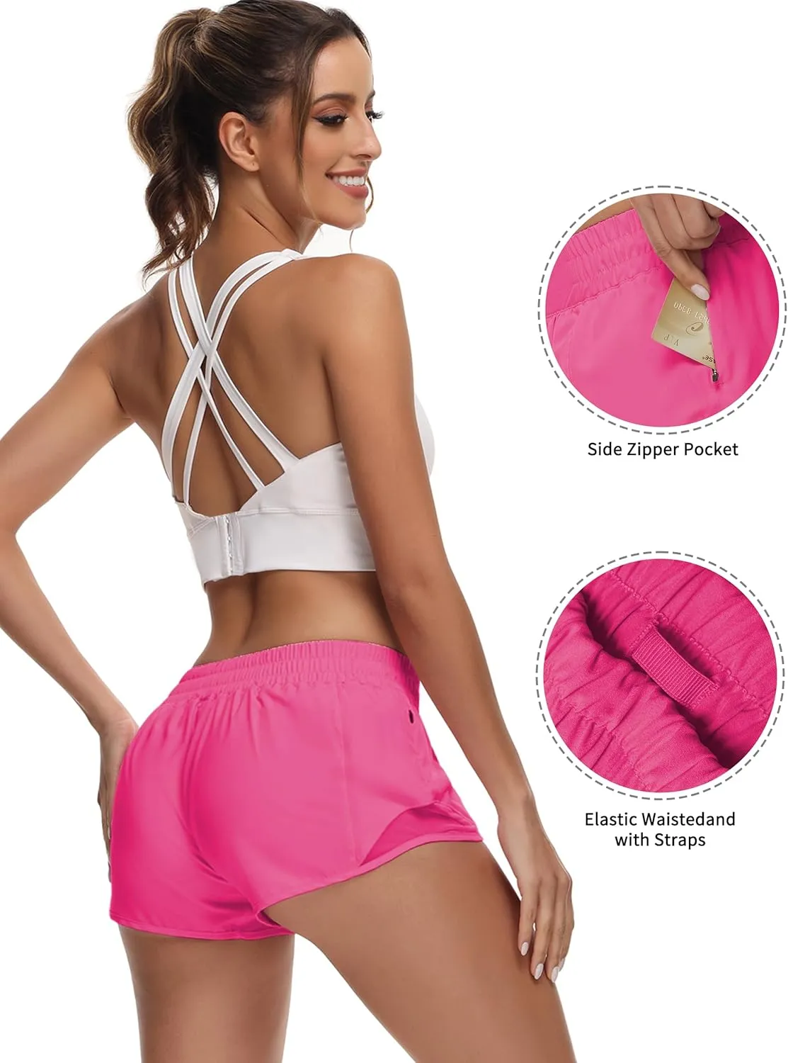 Running Shorts for Women Athletic Shorts Quick-Dry Gym with Zipper Pockets Workout Sports Shorts