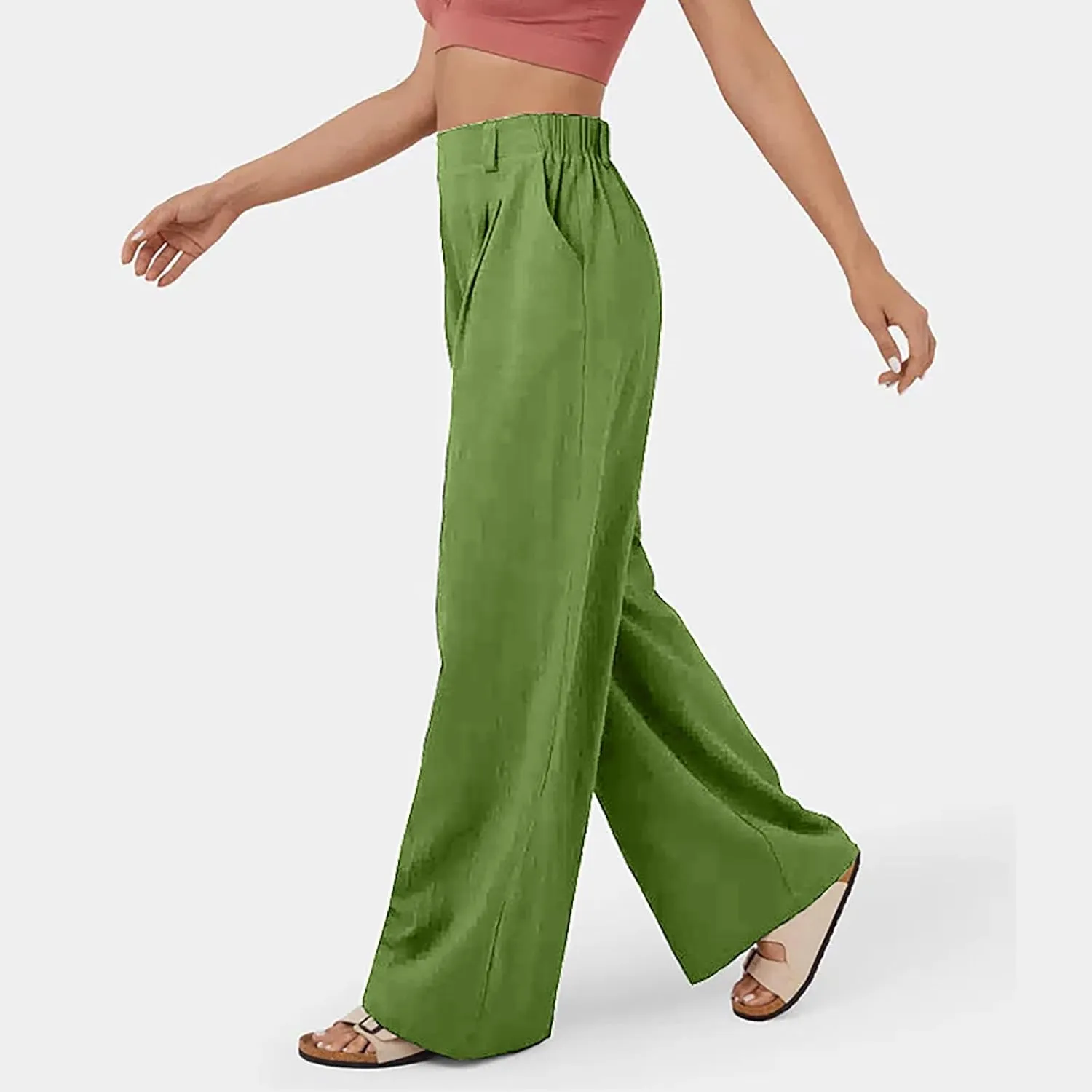 sandbank Women's High-Waisted Wide Leg Cotton Pants Casual Loose Fitted Palazzo Pants 2024 Summer Beach Vacation Wear