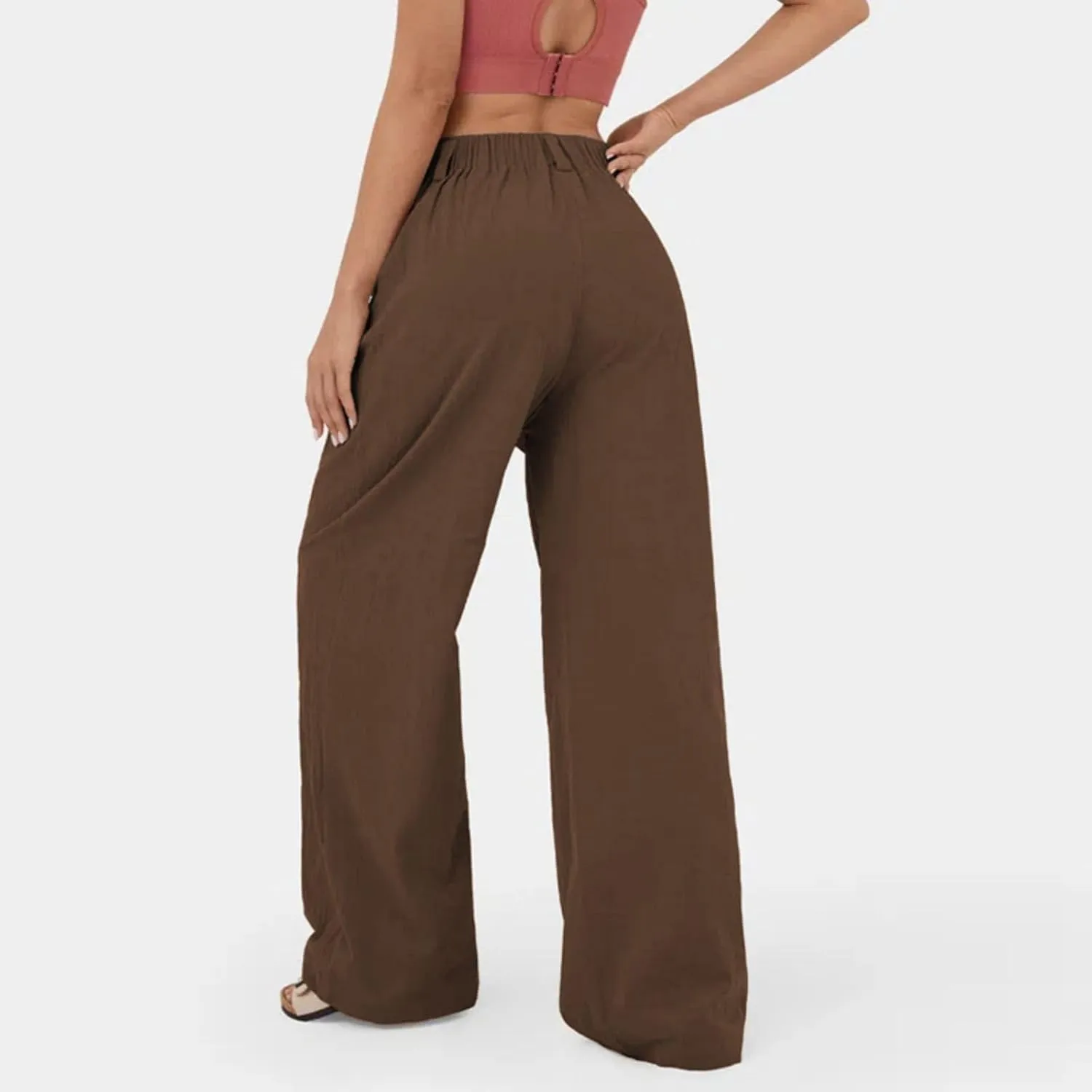 sandbank Women's High-Waisted Wide Leg Cotton Pants Casual Loose Fitted Palazzo Pants 2024 Summer Beach Vacation Wear