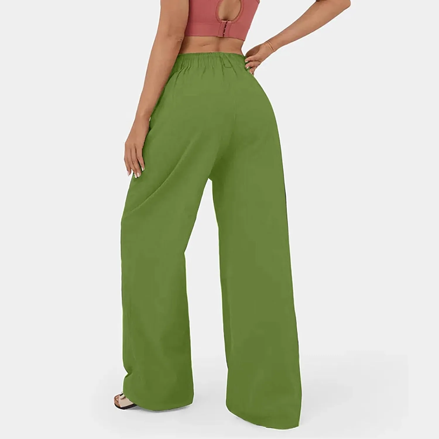 sandbank Women's High-Waisted Wide Leg Cotton Pants Casual Loose Fitted Palazzo Pants 2024 Summer Beach Vacation Wear
