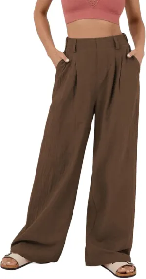 sandbank Women's High-Waisted Wide Leg Cotton Pants Casual Loose Fitted Palazzo Pants 2024 Summer Beach Vacation Wear