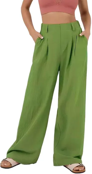 sandbank Women's High-Waisted Wide Leg Cotton Pants Casual Loose Fitted Palazzo Pants 2024 Summer Beach Vacation Wear