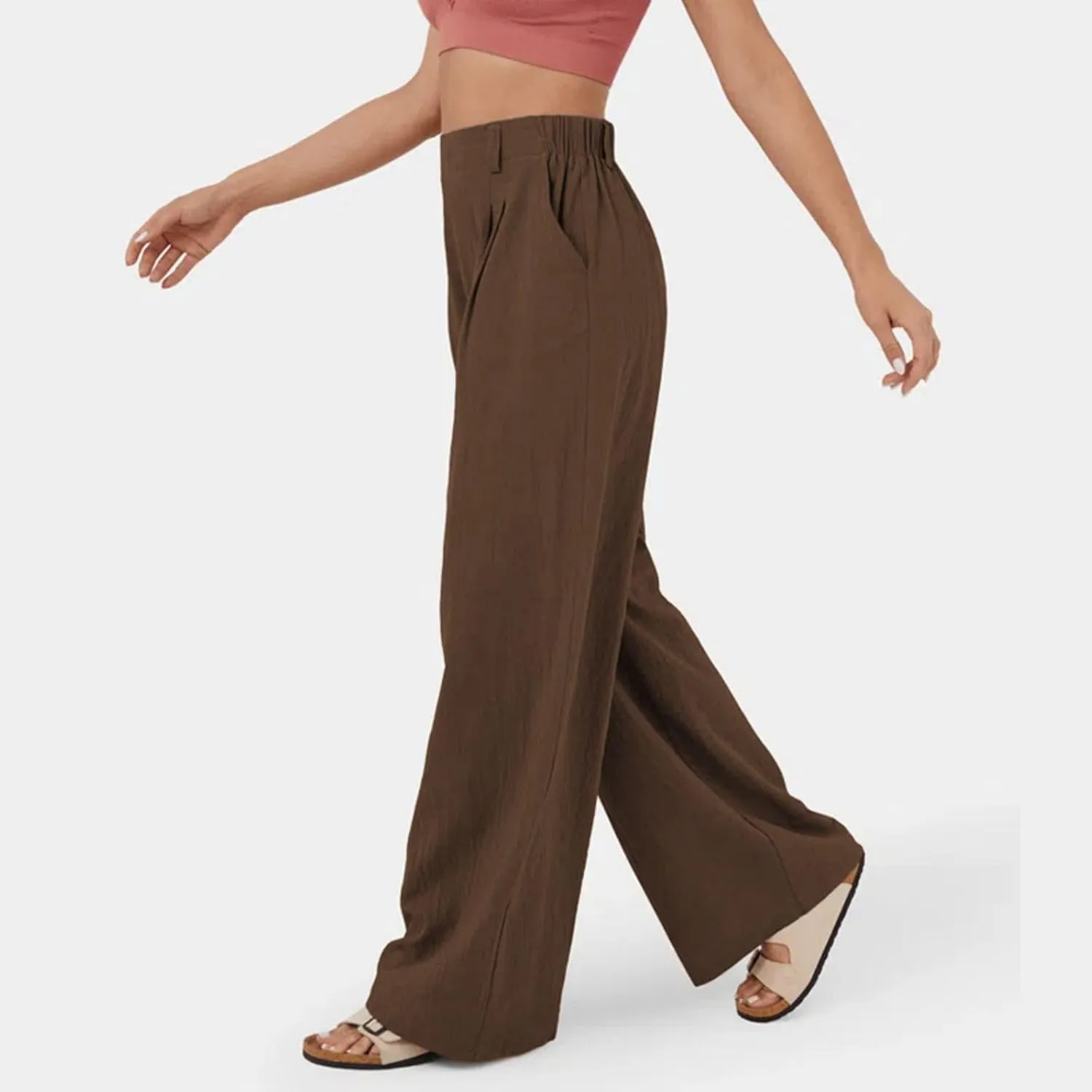 sandbank Women's High-Waisted Wide Leg Cotton Pants Casual Loose Fitted Palazzo Pants 2024 Summer Beach Vacation Wear