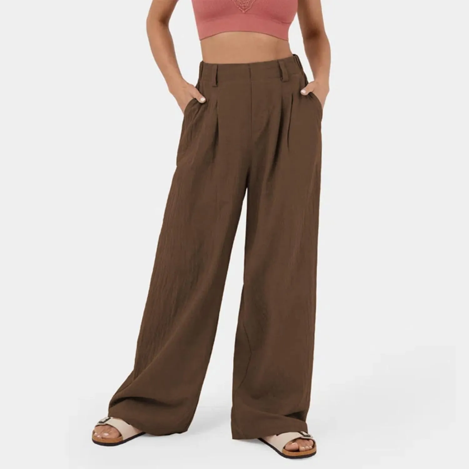 sandbank Women's High-Waisted Wide Leg Cotton Pants Casual Loose Fitted Palazzo Pants 2024 Summer Beach Vacation Wear