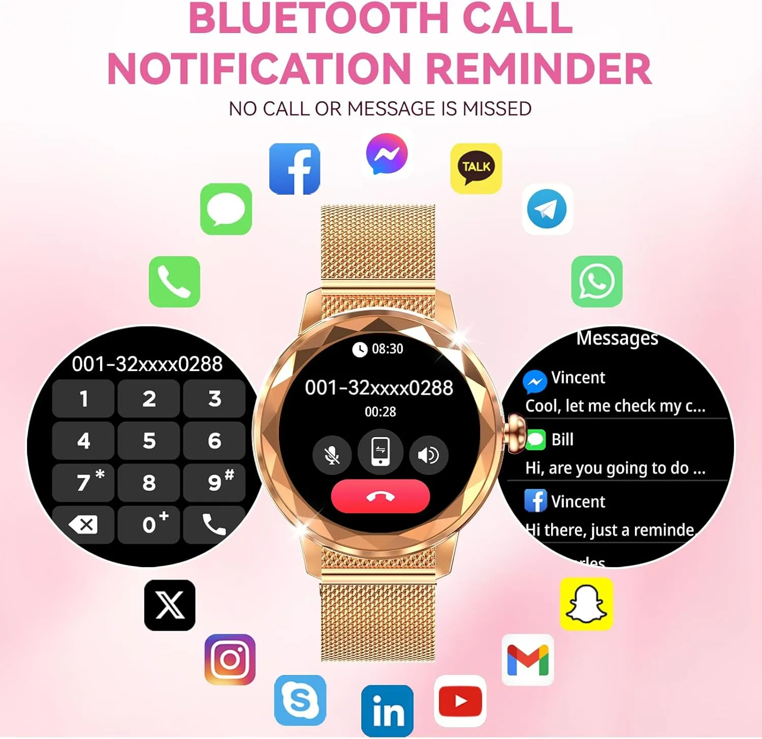 Smart Watch for Women with Make/Answer Call, 1.2" Adjustable Fitness Watch with Heart Rate Sleep Monitor Female Cycle and 100  Sports Modes for iOS Android (G02-Rose Gold)