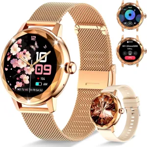 Smart Watch for Women with Make/Answer Call, 1.2" Adjustable Fitness Watch with Heart Rate Sleep Monitor Female Cycle and 100  Sports Modes for iOS Android (G02-Rose Gold)