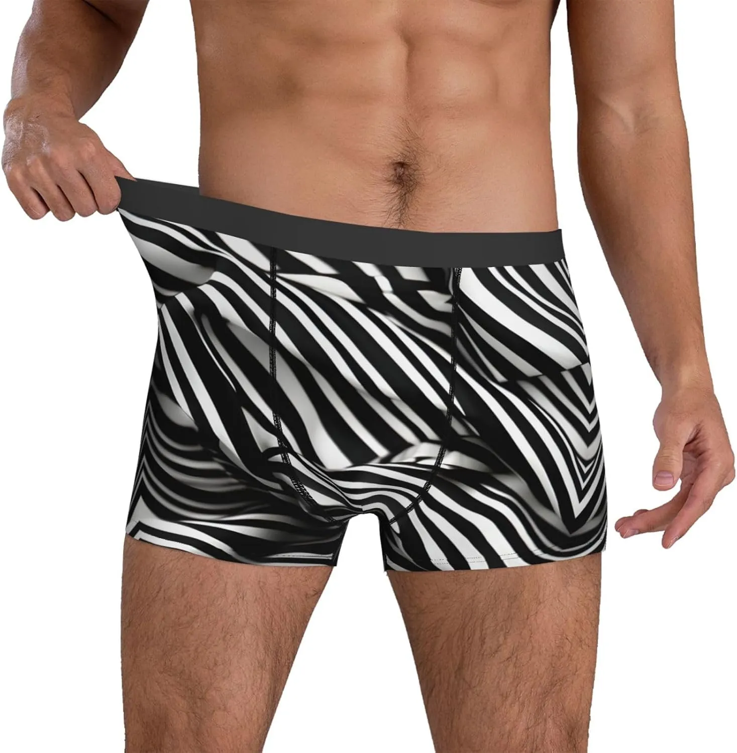 Stripes Black White Print Men'S Boxer Briefs Underwear Trunks Soft Stretch Sport Breathable