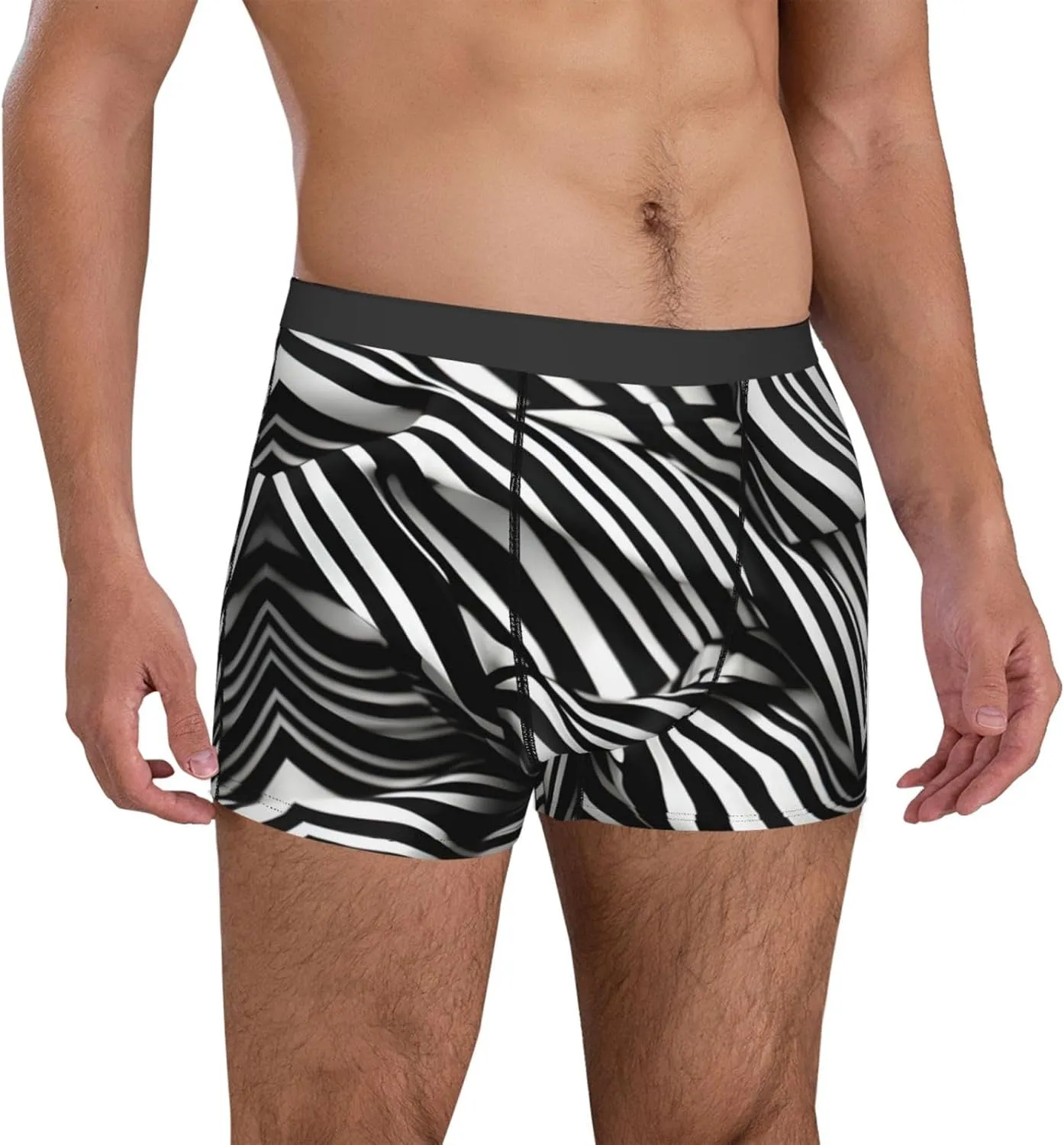 Stripes Black White Print Men'S Boxer Briefs Underwear Trunks Soft Stretch Sport Breathable