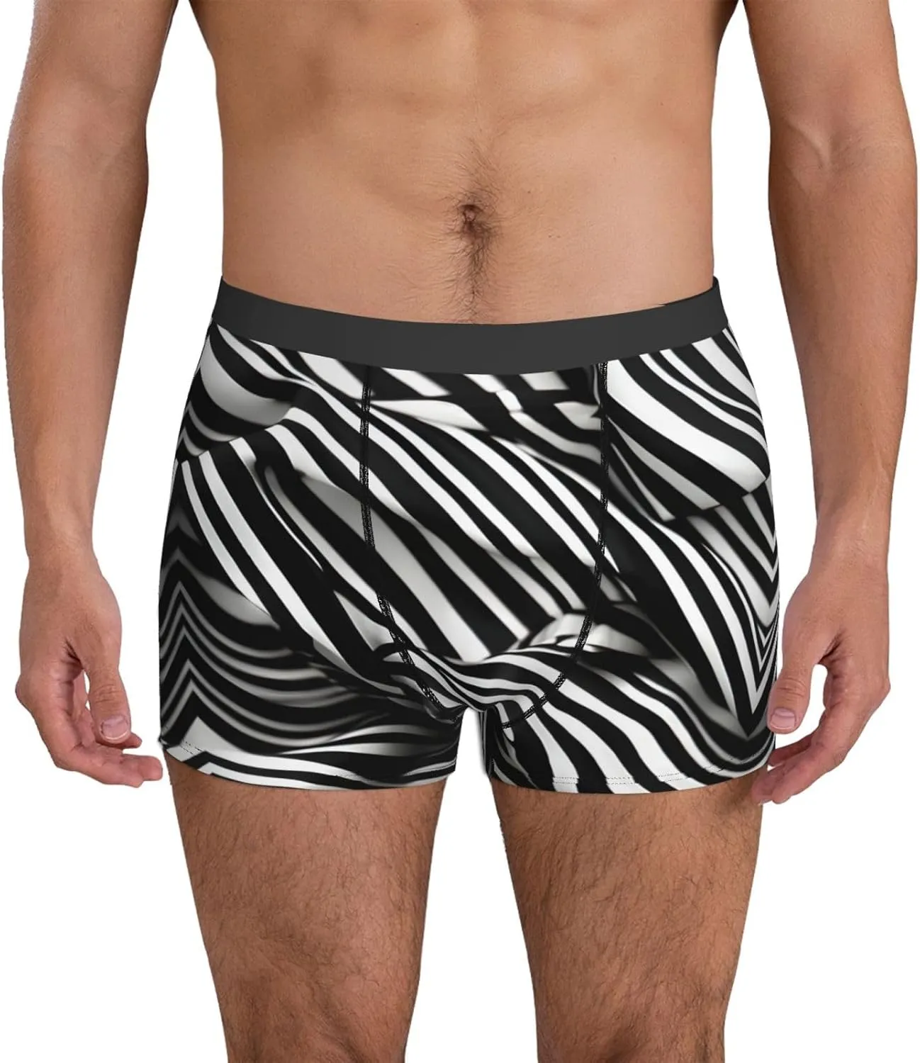 Stripes Black White Print Men'S Boxer Briefs Underwear Trunks Soft Stretch Sport Breathable