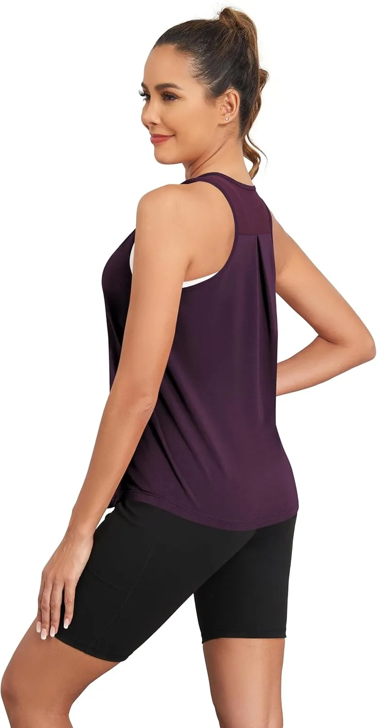 TAIPOVE Pima Cotton Racerback Workout Tops for Women Yoga Shirt Mesh Tank Sleeveless Tops for Athletic Running 2 Packs