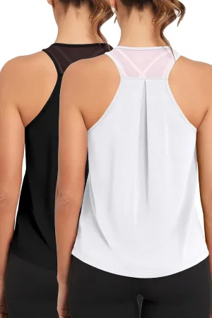 TAIPOVE Pima Cotton Racerback Workout Tops for Women Yoga Shirt Mesh Tank Sleeveless Tops for Athletic Running 2 Packs