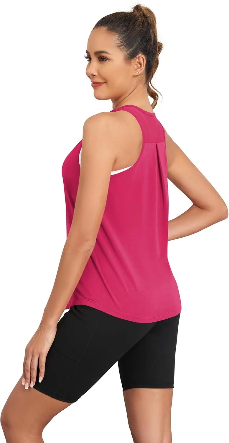TAIPOVE Pima Cotton Racerback Workout Tops for Women Yoga Shirt Mesh Tank Sleeveless Tops for Athletic Running 2 Packs