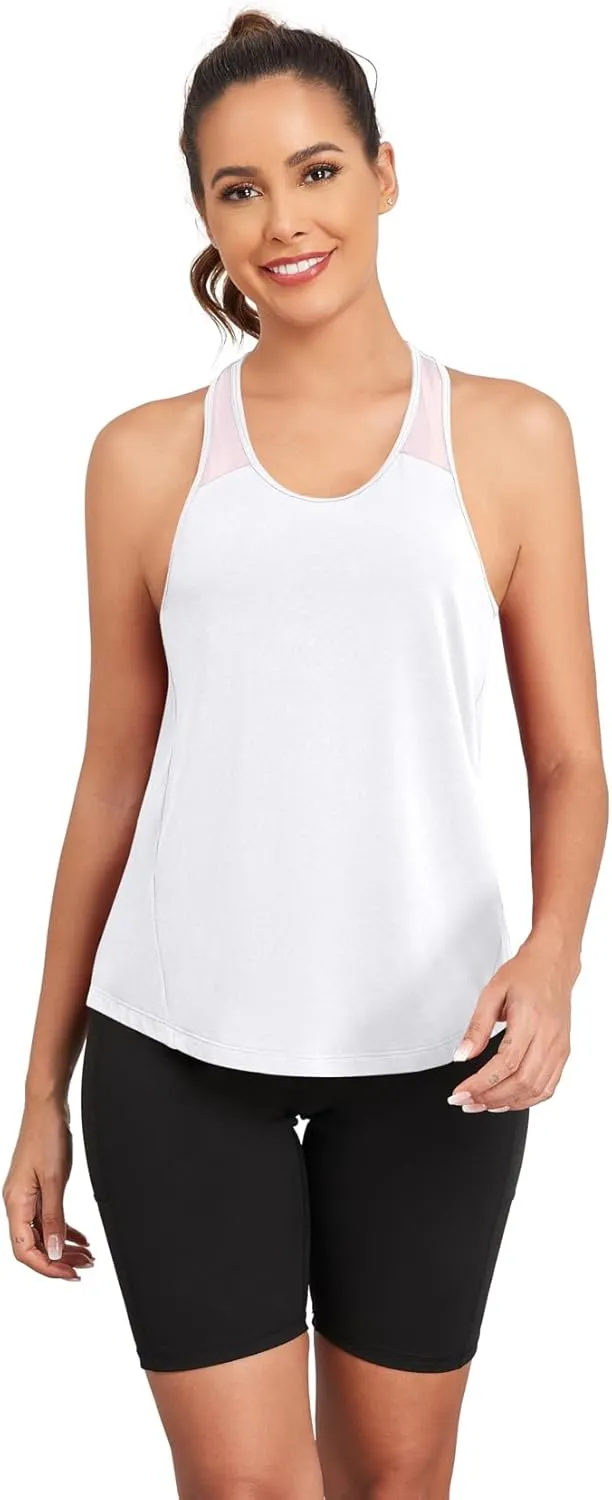 TAIPOVE Pima Cotton Racerback Workout Tops for Women Yoga Shirt Mesh Tank Sleeveless Tops for Athletic Running 2 Packs
