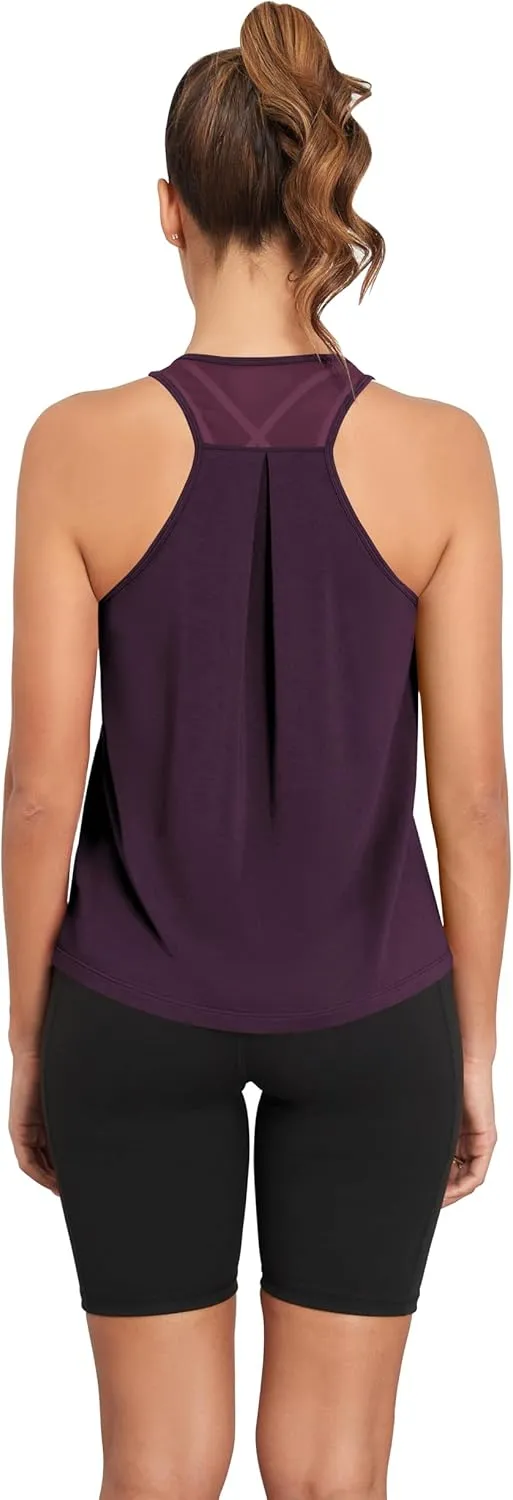 TAIPOVE Pima Cotton Racerback Workout Tops for Women Yoga Shirt Mesh Tank Sleeveless Tops for Athletic Running 2 Packs