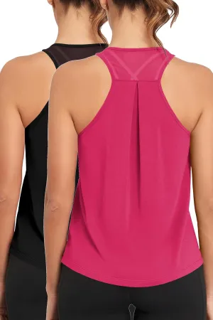 TAIPOVE Pima Cotton Racerback Workout Tops for Women Yoga Shirt Mesh Tank Sleeveless Tops for Athletic Running 2 Packs