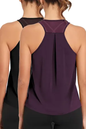 TAIPOVE Pima Cotton Racerback Workout Tops for Women Yoga Shirt Mesh Tank Sleeveless Tops for Athletic Running 2 Packs