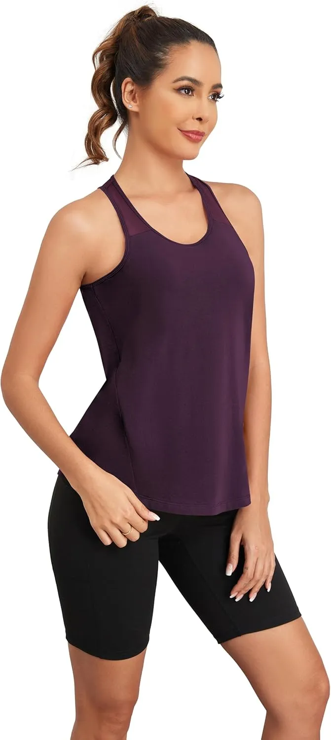 TAIPOVE Pima Cotton Racerback Workout Tops for Women Yoga Shirt Mesh Tank Sleeveless Tops for Athletic Running 2 Packs