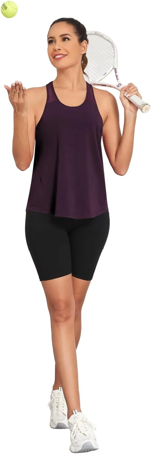 TAIPOVE Pima Cotton Racerback Workout Tops for Women Yoga Shirt Mesh Tank Sleeveless Tops for Athletic Running 2 Packs