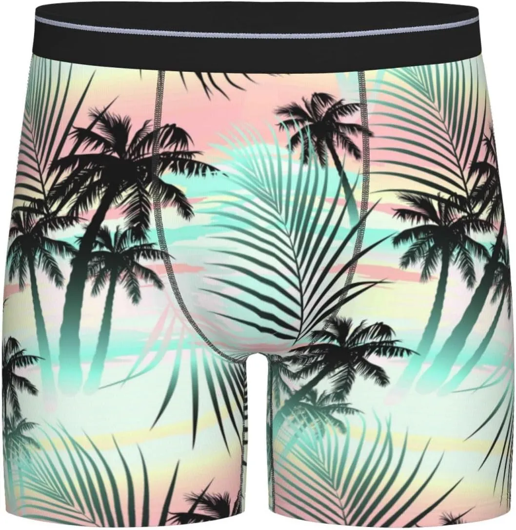 Tropical Summer Palm Mens Extended Underwear Length Boxer Briefs Comfort Breathable Underwear For Men