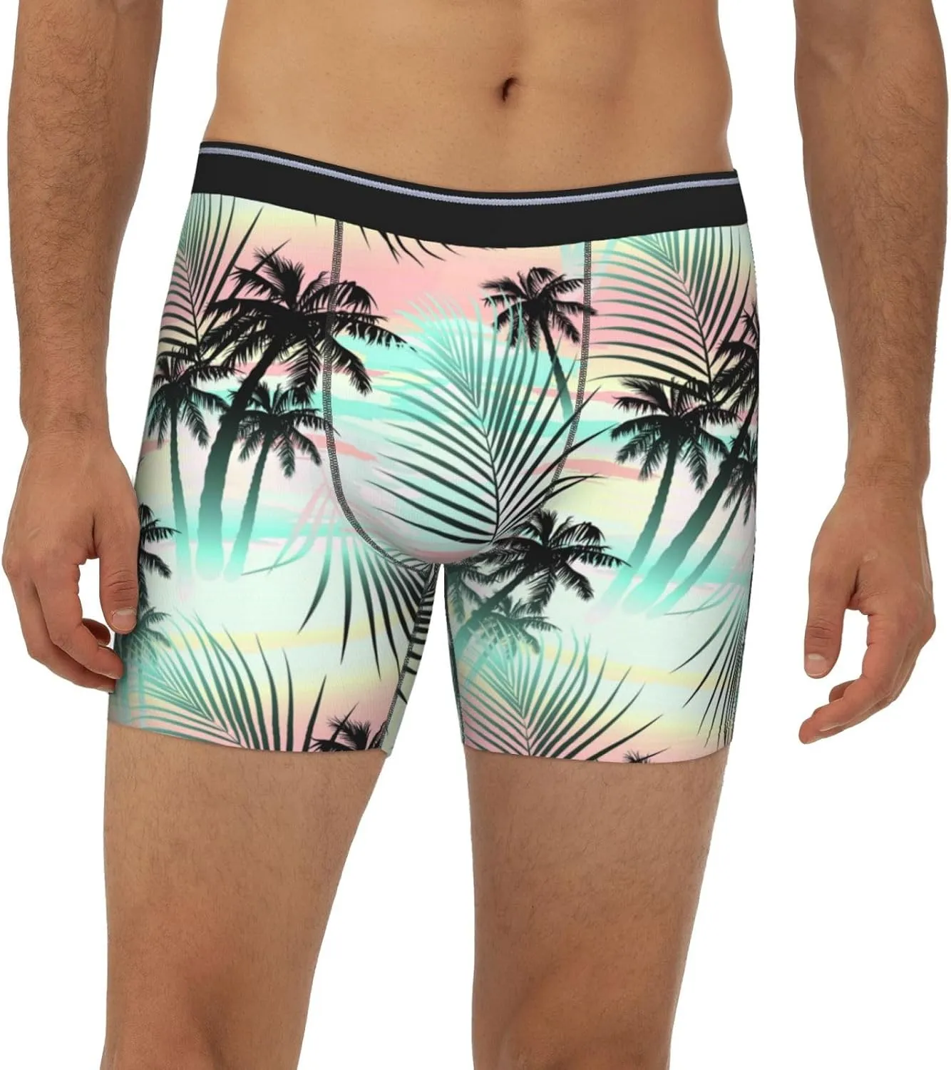 Tropical Summer Palm Mens Extended Underwear Length Boxer Briefs Comfort Breathable Underwear For Men