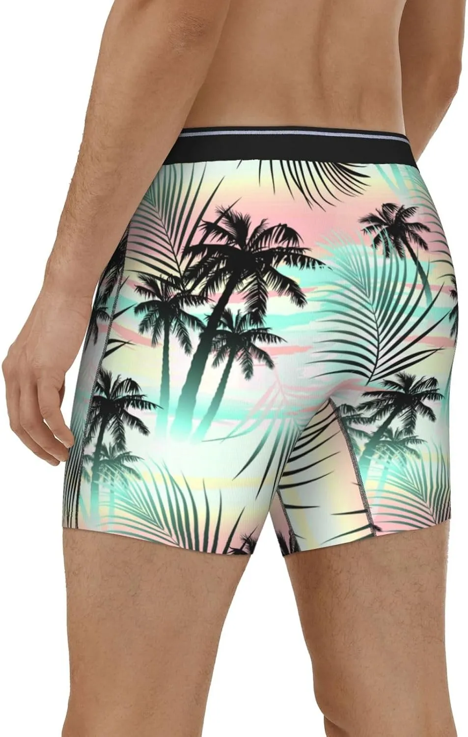 Tropical Summer Palm Mens Extended Underwear Length Boxer Briefs Comfort Breathable Underwear For Men