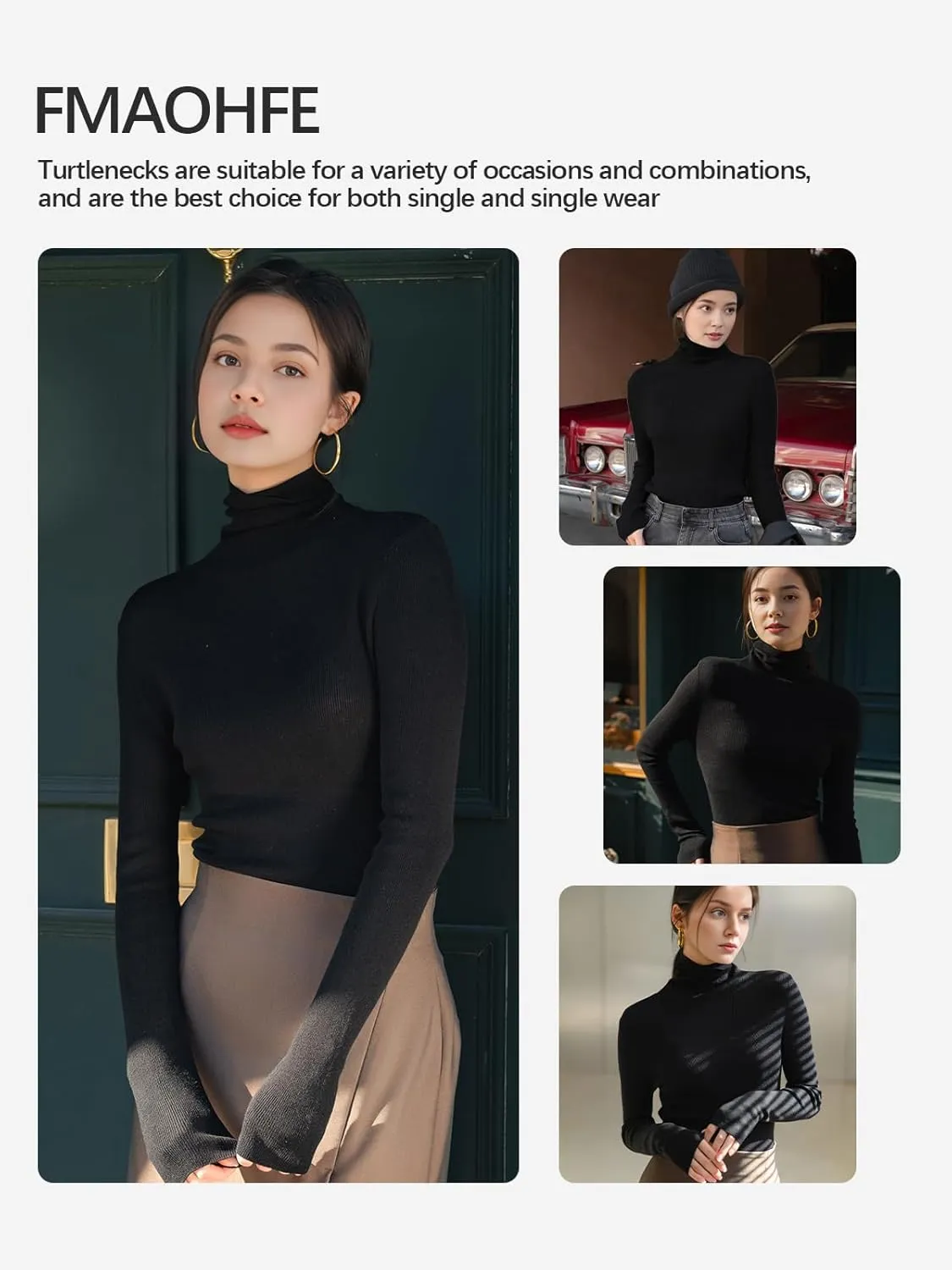 Turtle Necks Tops for Women 2025 Cute Knitted Warm Fitted Sweater Business Outfits Turtleneck Sweaters for Women