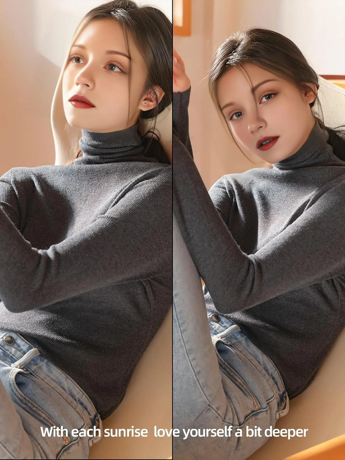 Turtle Necks Tops for Women 2025 Cute Knitted Warm Fitted Sweater Business Outfits Turtleneck Sweaters for Women