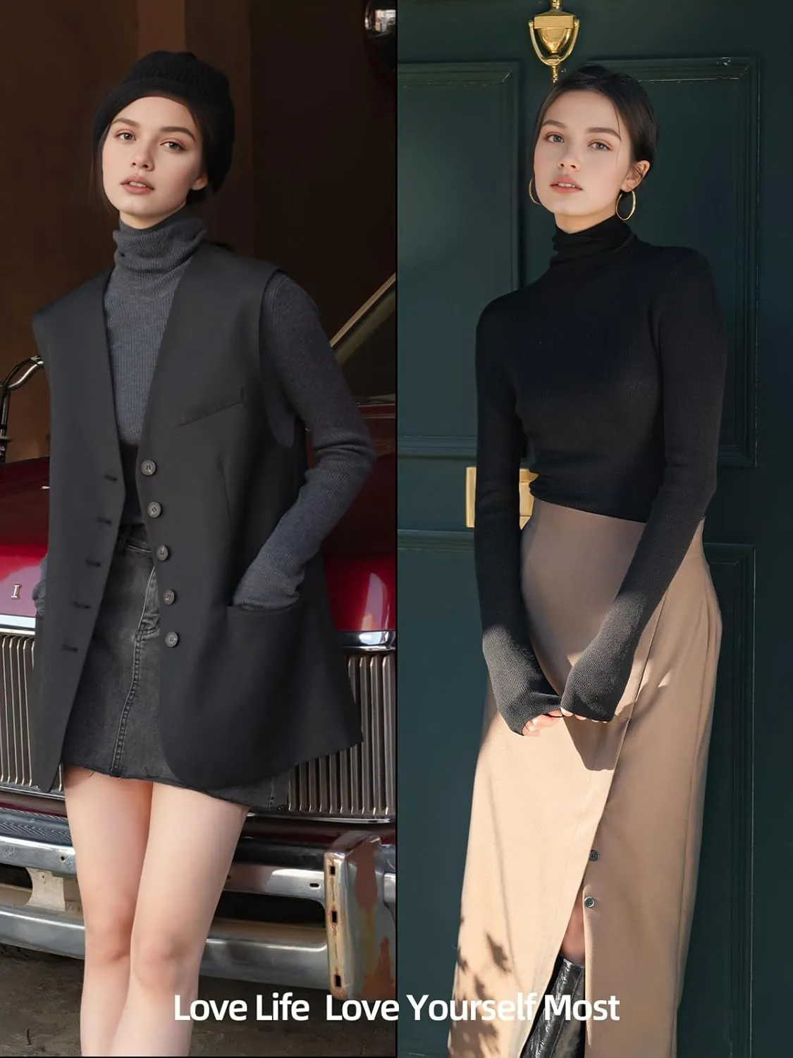 Turtle Necks Tops for Women 2025 Cute Knitted Warm Fitted Sweater Business Outfits Turtleneck Sweaters for Women