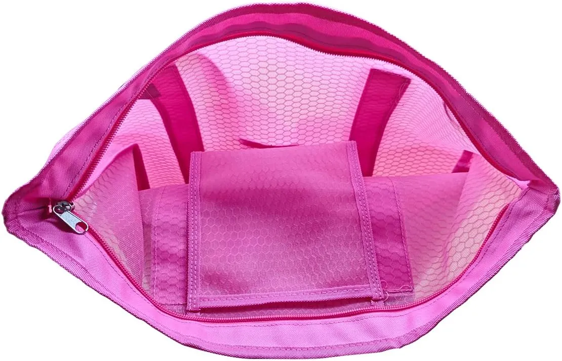 WFK Solid Mesh Beach Bag with Zipper, 6 Pockets, Waterproof, Sandproof, Perfect for Beach, Pool, Gym, Travel and Shopping