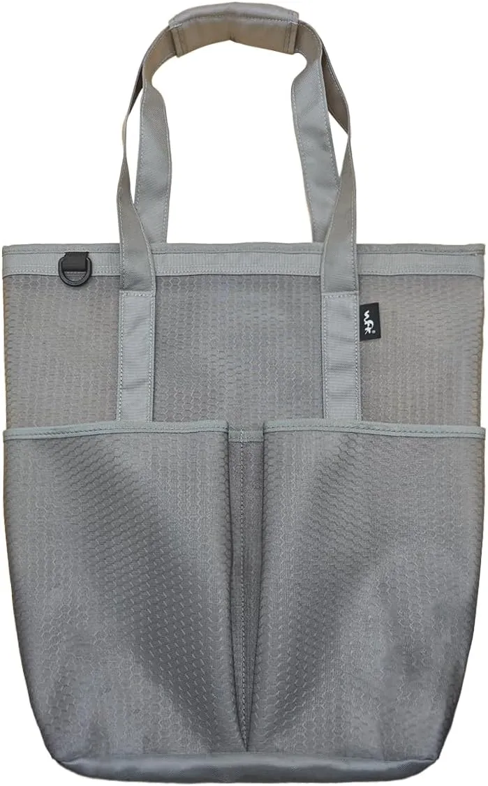 WFK Solid Mesh Beach Bag with Zipper, 6 Pockets, Waterproof, Sandproof, Perfect for Beach, Pool, Gym, Travel and Shopping