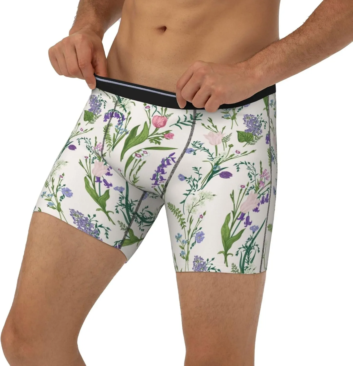 Wisteria Flower Mens Extended Underwear Length Boxer Briefs Comfort Breathable Underwear For Men