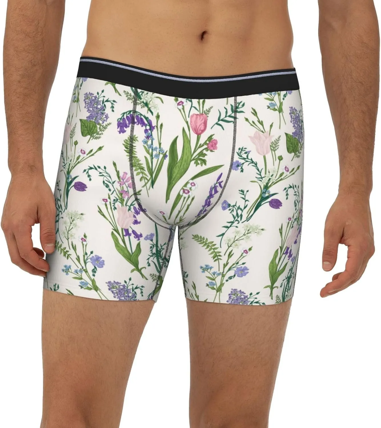 Wisteria Flower Mens Extended Underwear Length Boxer Briefs Comfort Breathable Underwear For Men