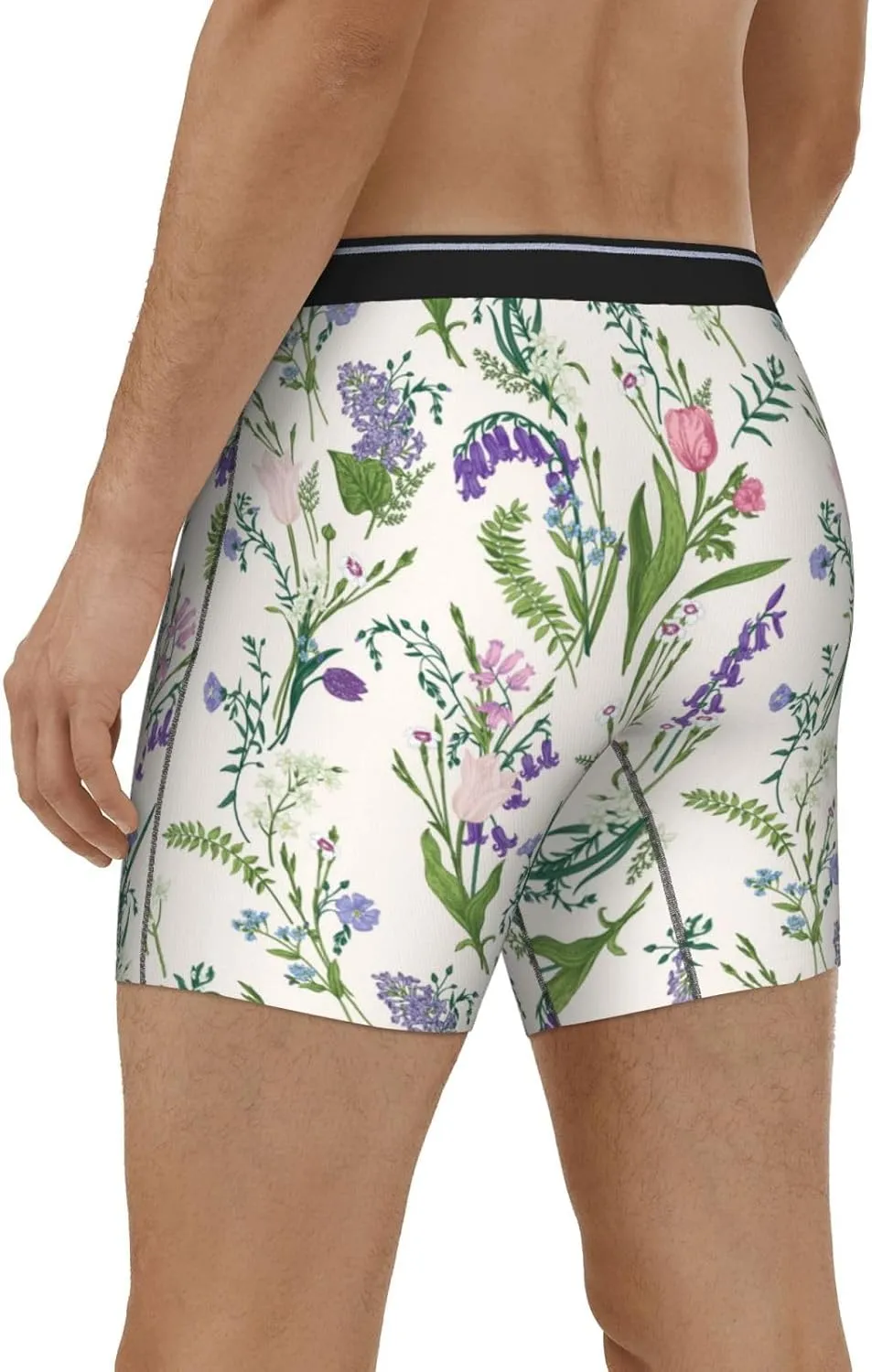 Wisteria Flower Mens Extended Underwear Length Boxer Briefs Comfort Breathable Underwear For Men