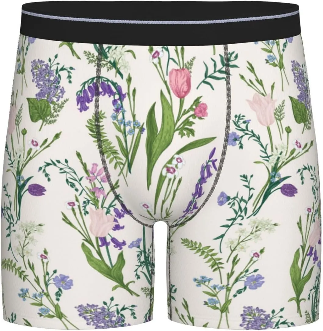 Wisteria Flower Mens Extended Underwear Length Boxer Briefs Comfort Breathable Underwear For Men
