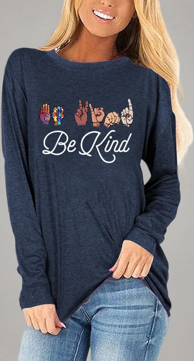 Woffccrd Long Sleeve T-Shirts Happy Easter Shirts Crew Neck Autism Awareness Shirts Spring Tops