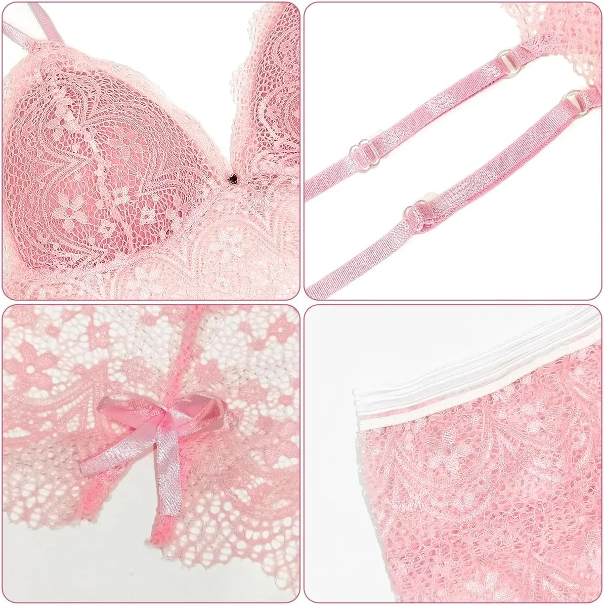 Women Babydoll Lingerie Set Chrismas 3 Piece Sexy Bow Lace Underwear Set Naughty Bra Briefs Lace Teddy Nightwear