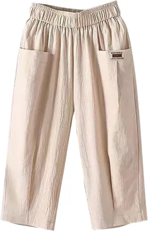 Women Capri Pants for Summer 2024 Casual Linen Cotton Plus Size Capris Loose Fitted Cropped Pants with Pocket