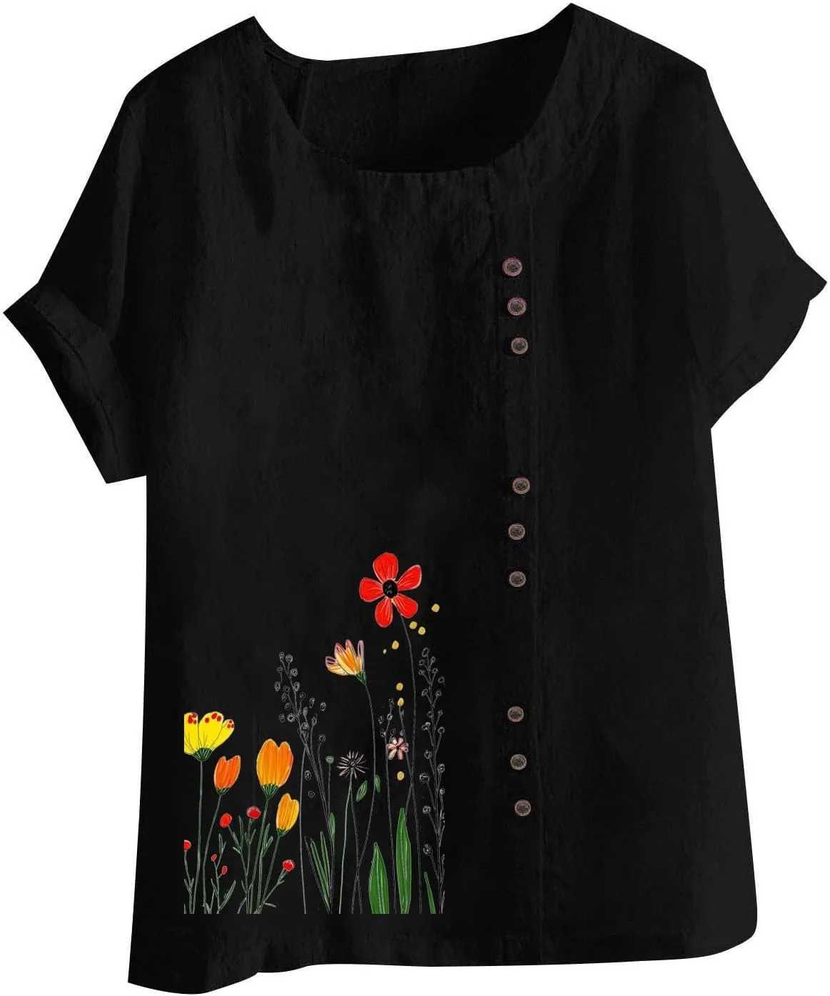 Women Summer Linen Tops Short Sleeve Blouse Comfy Boho Tshirt Floral Tees Comfy T Shirt Cute Shirts Loose T-shirt