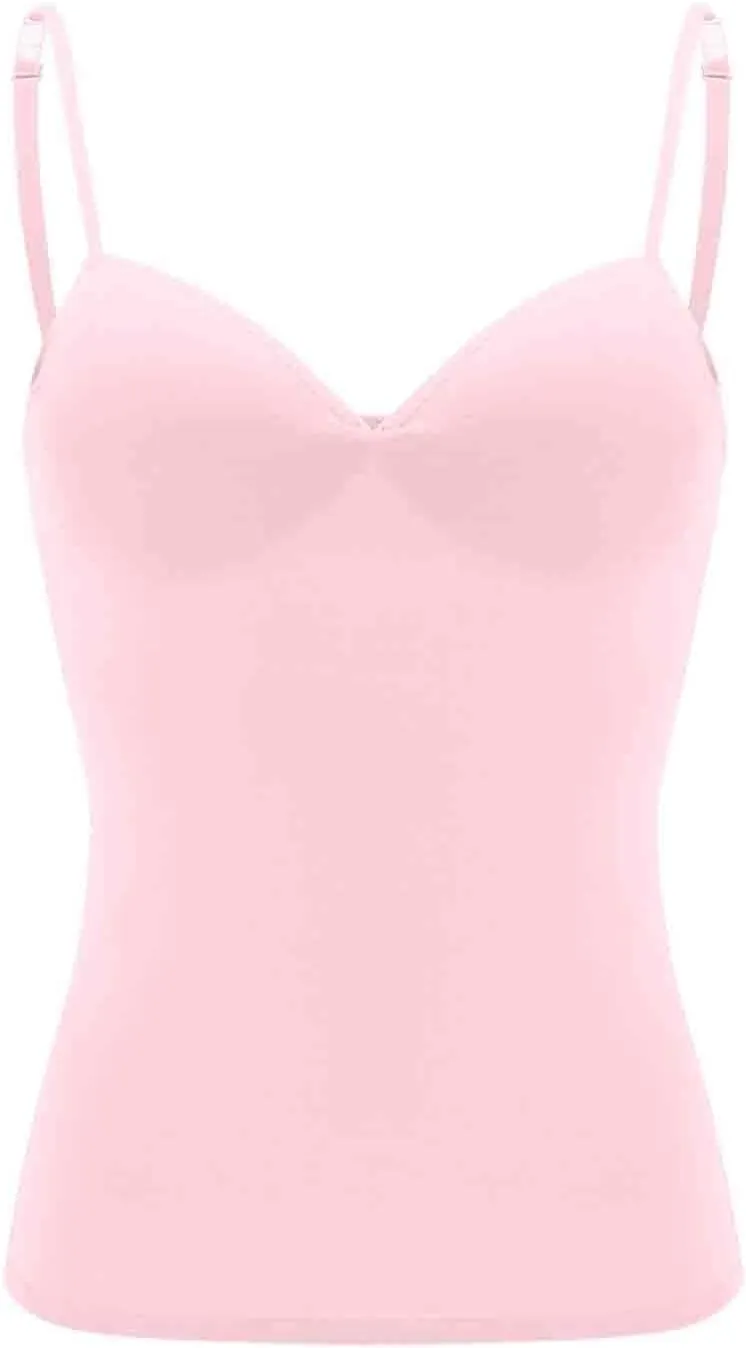 Women’s 2025 Sexy V Neck Adjustable Comfy Spaghetti Strap Cami Sleeveless Tank Undershirt Top Fit Camisole with Built in Bra