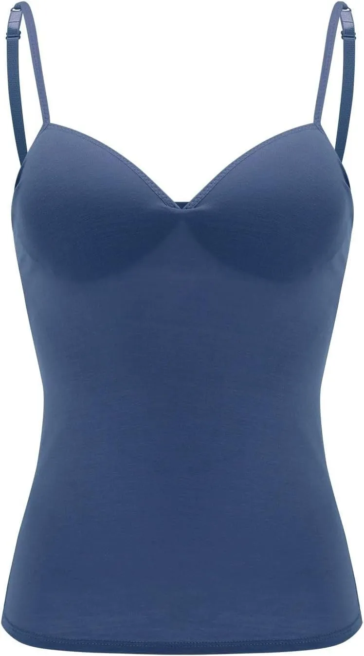 Women’s 2025 Sexy V Neck Adjustable Comfy Spaghetti Strap Cami Sleeveless Tank Undershirt Top Fit Camisole with Built in Bra