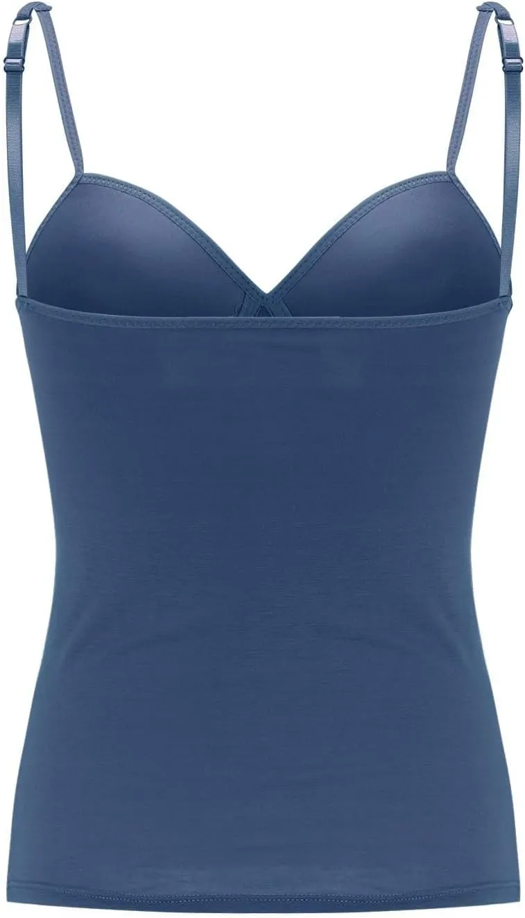 Women’s 2025 Sexy V Neck Adjustable Comfy Spaghetti Strap Cami Sleeveless Tank Undershirt Top Fit Camisole with Built in Bra