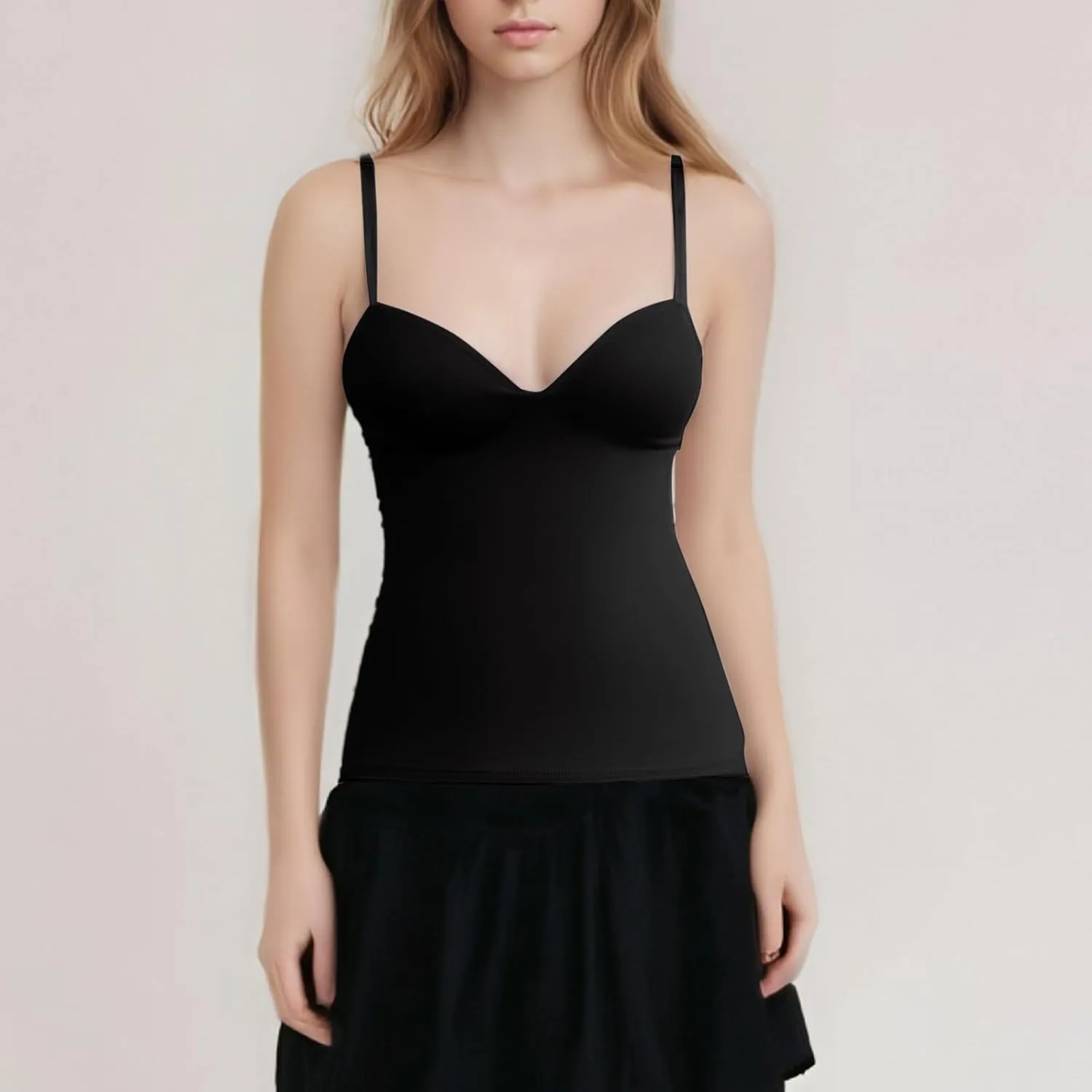 Women’s 2025 Sexy V Neck Adjustable Comfy Spaghetti Strap Cami Sleeveless Tank Undershirt Top Fit Camisole with Built in Bra