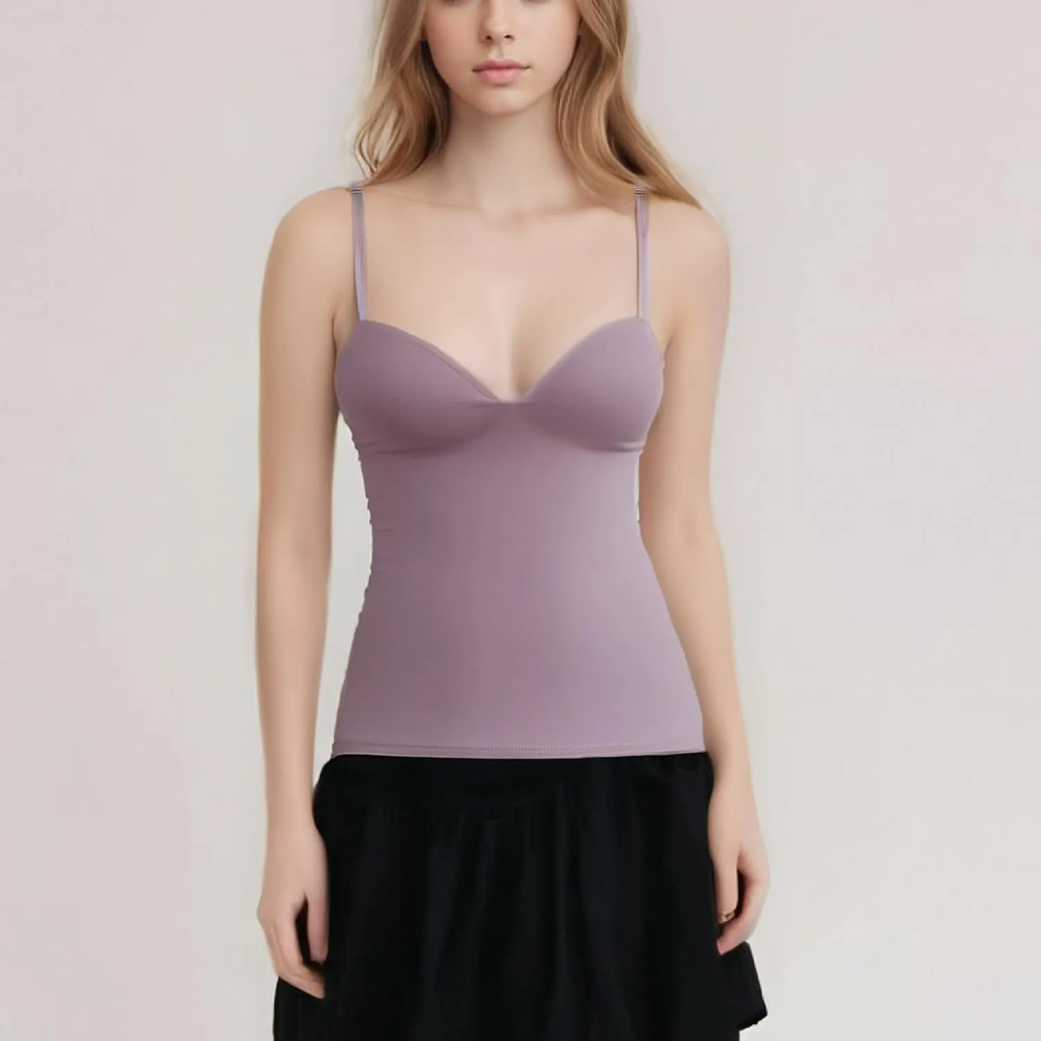 Women’s 2025 Sexy V Neck Adjustable Comfy Spaghetti Strap Cami Sleeveless Tank Undershirt Top Fit Camisole with Built in Bra