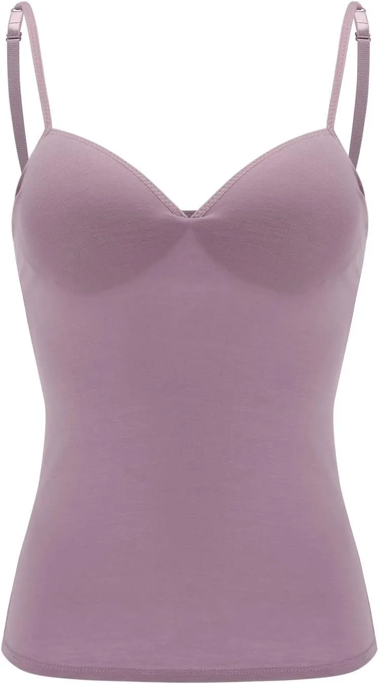 Women’s 2025 Sexy V Neck Adjustable Comfy Spaghetti Strap Cami Sleeveless Tank Undershirt Top Fit Camisole with Built in Bra