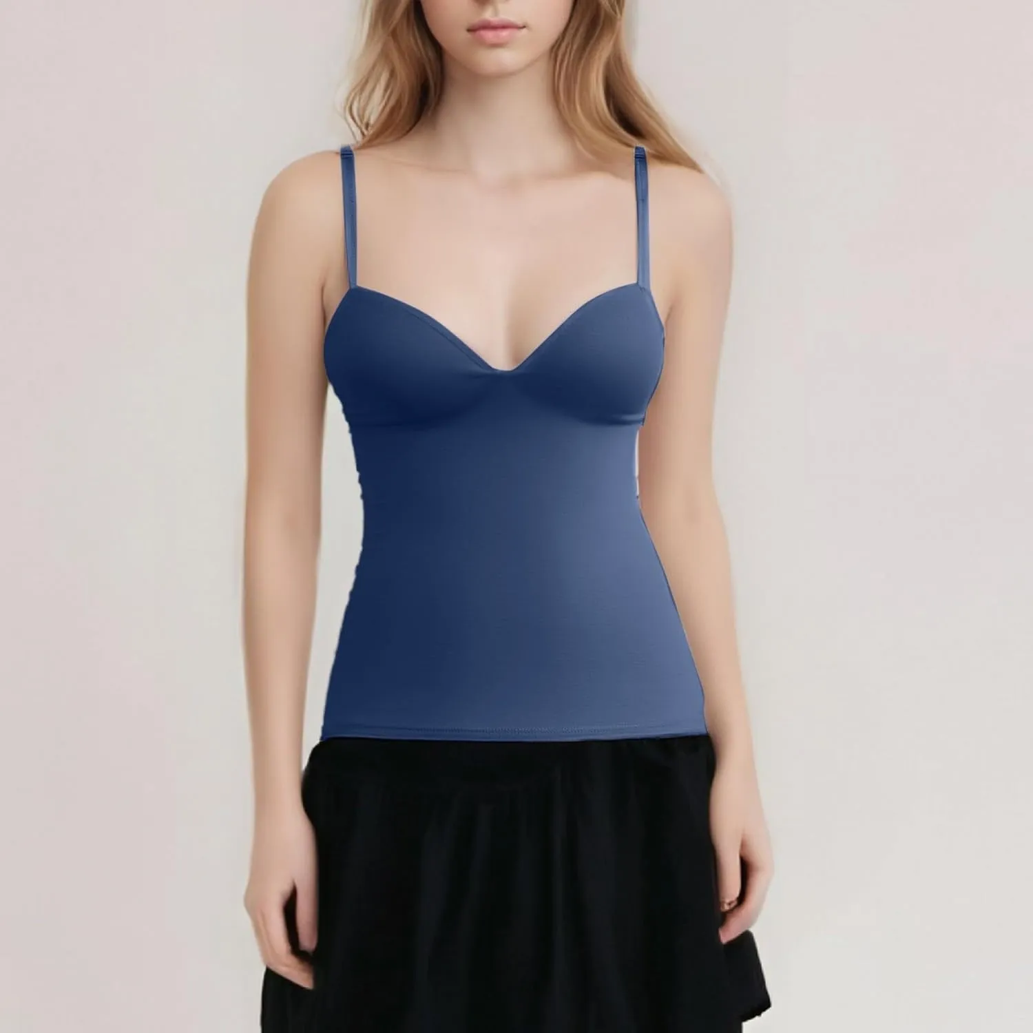 Women’s 2025 Sexy V Neck Adjustable Comfy Spaghetti Strap Cami Sleeveless Tank Undershirt Top Fit Camisole with Built in Bra