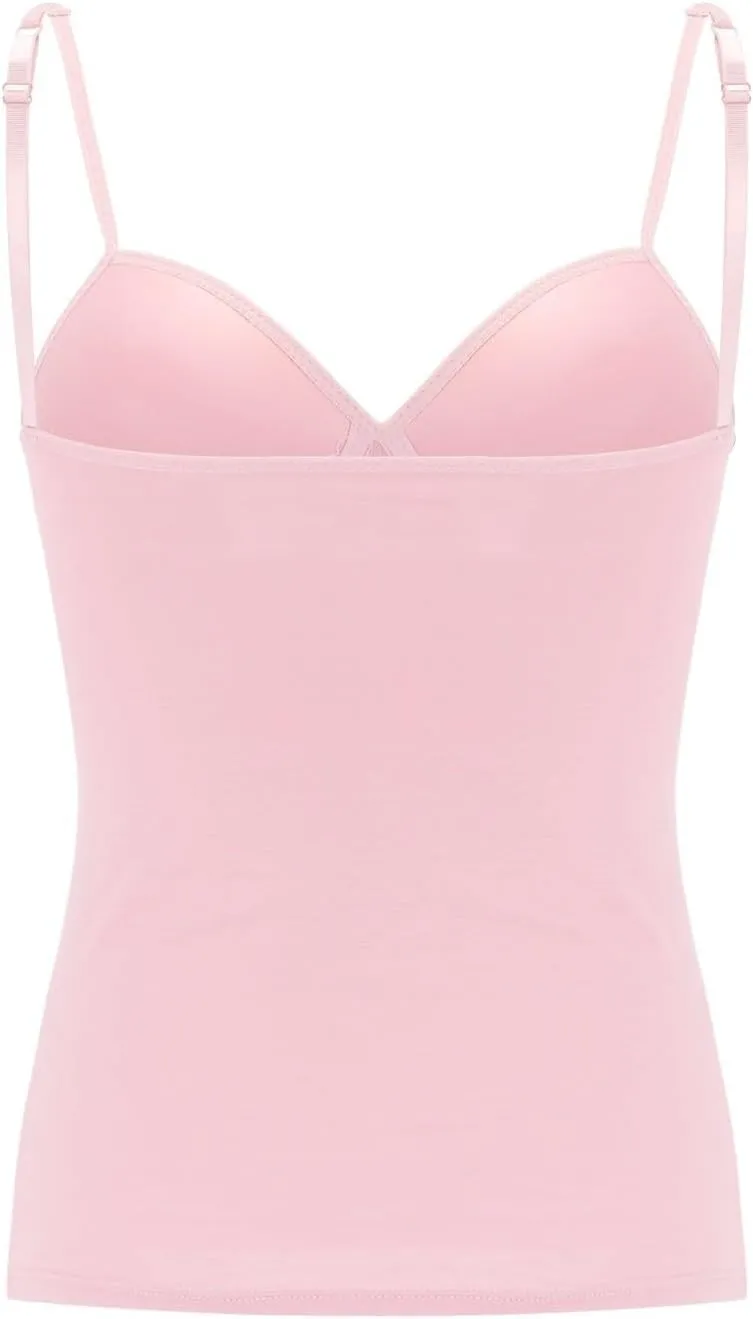 Women’s 2025 Sexy V Neck Adjustable Comfy Spaghetti Strap Cami Sleeveless Tank Undershirt Top Fit Camisole with Built in Bra