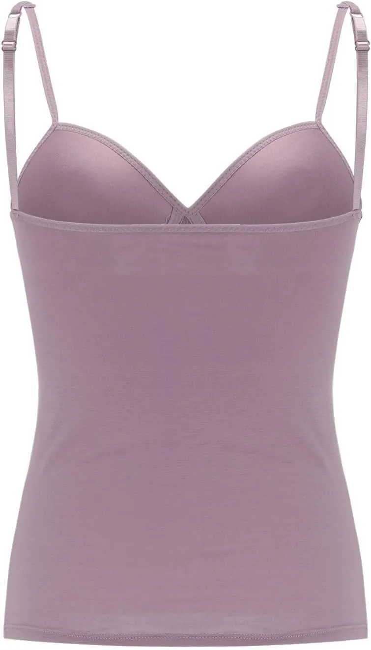 Women’s 2025 Sexy V Neck Adjustable Comfy Spaghetti Strap Cami Sleeveless Tank Undershirt Top Fit Camisole with Built in Bra